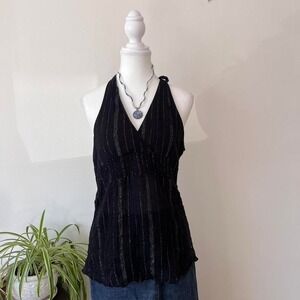 Vintage y2k striped metallic halter top made in europe sz s whimsigoth fairycore